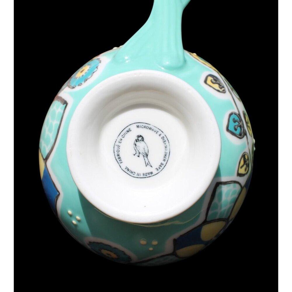 Anthropologie Elka Mint Green Yellow Blue Ceramic Mug/Footed Cup 3-1/8” - Picture 7 of 7